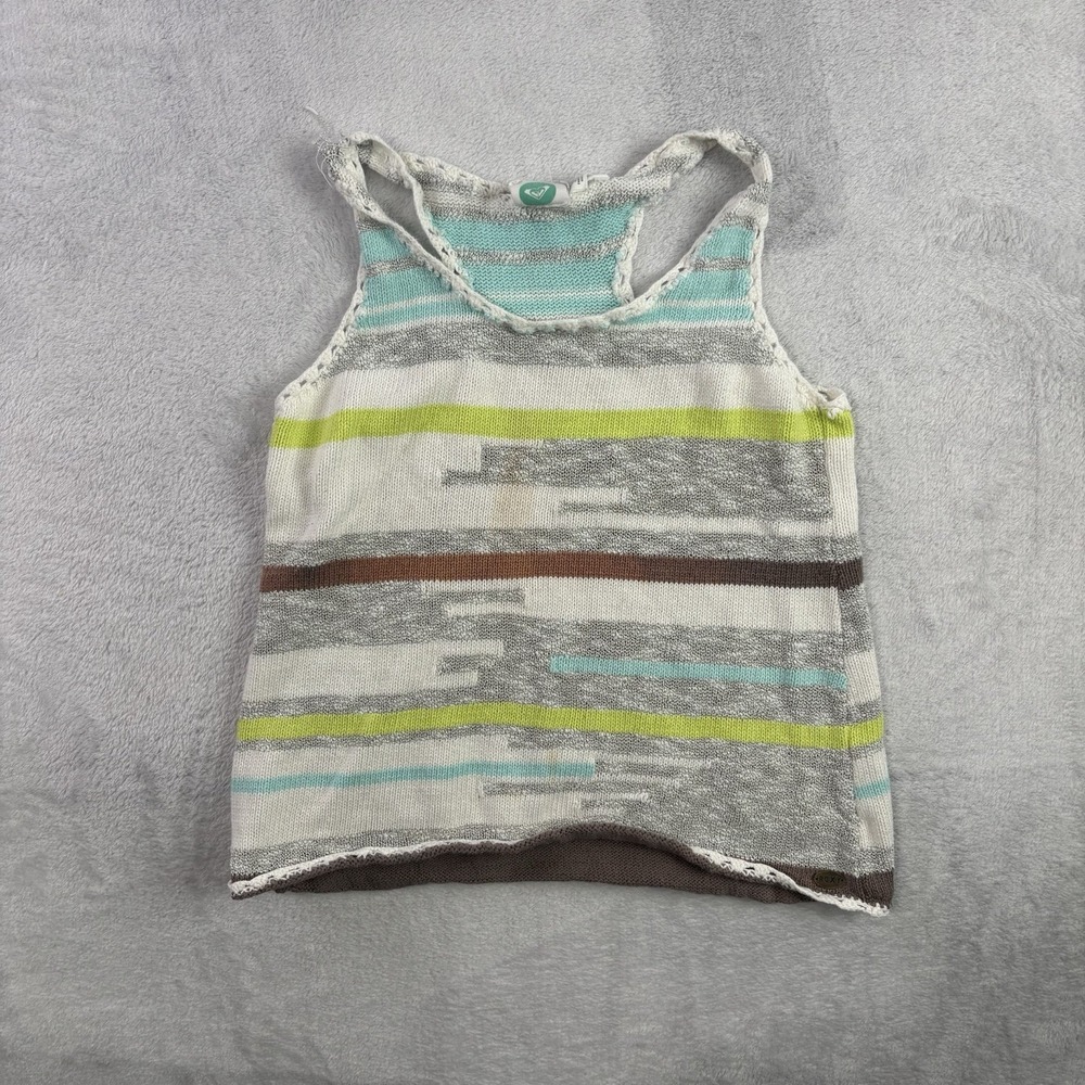 Y2K Roxy Girl Striped Knit Sleeveless Tank Top Youth Size Small Distressed